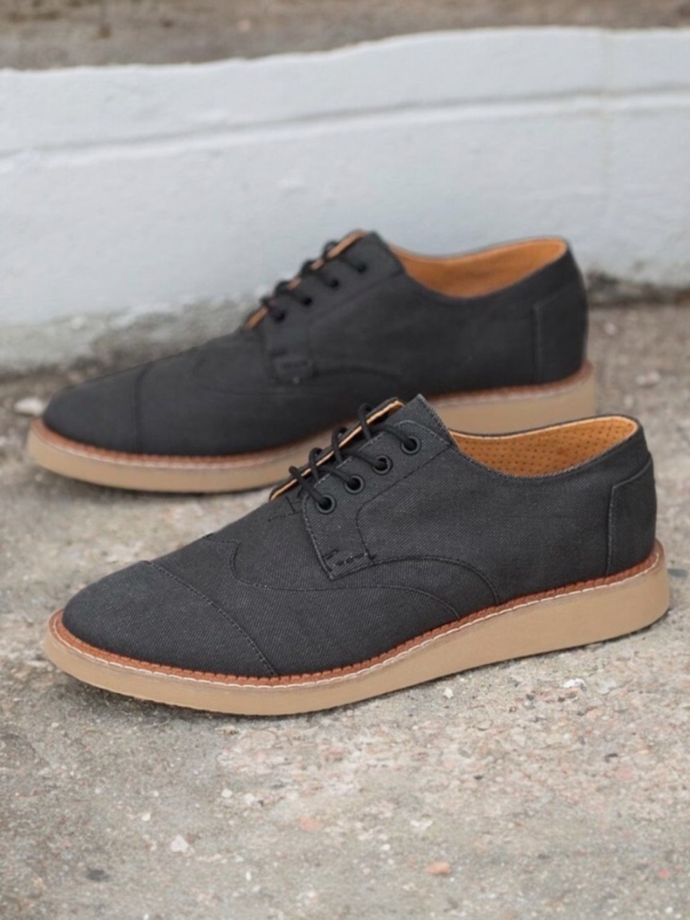 TOMS Ash Brogue Lace Up Suede Aviator Twill Oxford Wingtip Casual Everyday Shoes